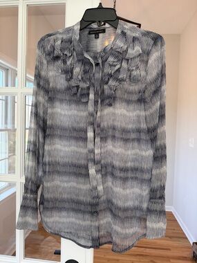 Banana Republic Blue & White Striped Ruffle Front Blouse